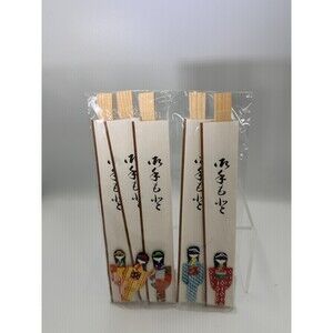 6 Pairs Japanese Disposable Chopsticks w/ Kimono Doll Paper Sleeves - New Sealed